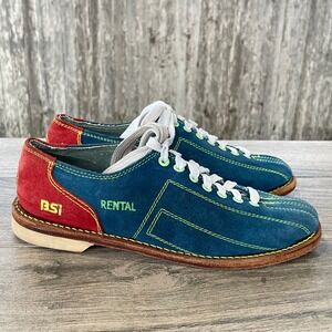BSI Bowling Shoes Mens 9 Blue Red Suede Leather Sole Rental Contrast Stitch